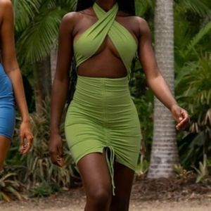 Beginning Boutique Mia Cross Neck Dress Green